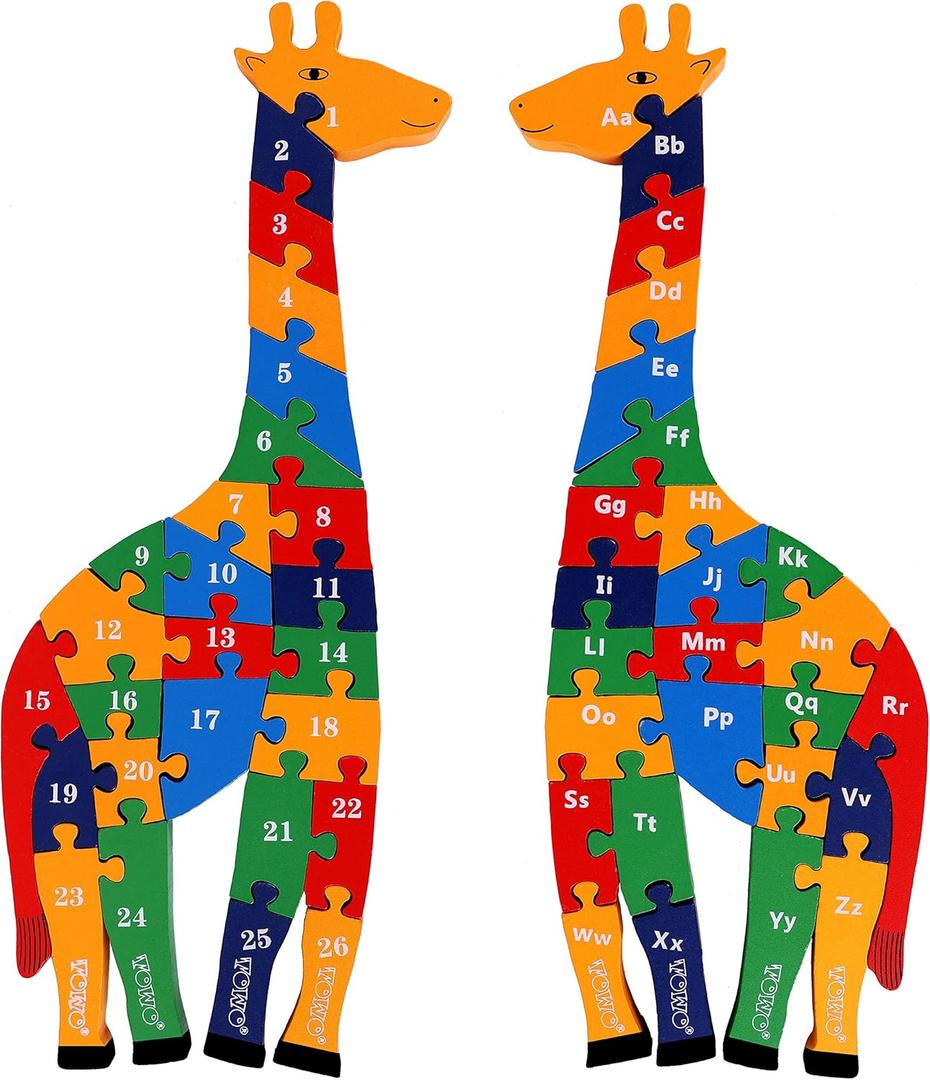 TOWO Wooden Giraffe Alphabet Blocks and Number Blocks Jigsaw Puzzle 41 cm Large Size 2 in 1 ABC Number Puzzle - Wooden Letter Puzzles Educational Toys for 3 Year olds
