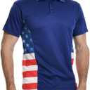 H HYFOL Short Sleeve Polo Shirts for Men Star Patchwork Graphic Stretch Casual American Patriotic Raglan Golf Polos for Men (Blue, XL)