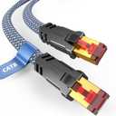 Snowkids Cat 8 Ethernet Cable 50 FT, Strong Signal, Flat High Speed 40Gbps 2000Mhz, Network Cord with RJ45 Internet Connector for TV/Printer/Computer/Modem/Router/ps-3/4/5, Braided LAN Cable 50FT Grey