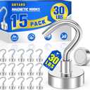 Grtard 15 Pack Magnetic Hooks Heavy Duty, 30LBS Strong Neodymium Magnet Hooks for Hanging, Strong Magnetic Hooks for Cruise, Magnet with Hooks for Fridge, Home, Kitchen, Industry, Workplace, Office (Silver)