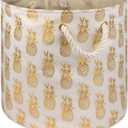 DII Polyester Storage Bin, Gold Metallic Collection Collapsible with Handles, Large Round, Pineapple