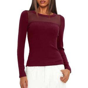 Darong Womens Long Sleeve Sexy Going Out Tshirt | Crew Neck, Slim Fit, Sexy Sheer, Mesh style, Going Out Top, Bodycon Shirt, Trendy Top, L