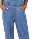 ANRABESS Overalls for Women Loose Fit Denim Overalls Adjustable Strap Jean Jumpsuit Bib Romper Spring Casual Work Outfits (Medium, B Washed Blue)