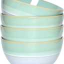 Bosmarlin Stoneware Soup Bowl Set of 4, 26 Oz, Cereal Bowl for Oatmeal, Dishwasher and Microwave Safe, Reactive Glaze (Mint green, 6 in)