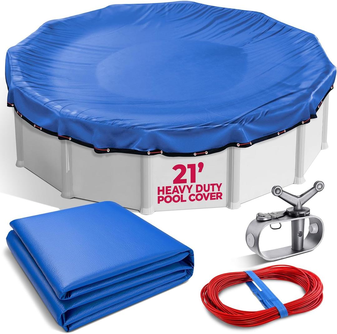 21 Ft Round Premium Heavy-Duty Winter Pool Cover - Royal Blue, Extra Thick and Durable, Tear-Proof, UV-Resistant, Reinforced Edges, Easy Install, All-Season Protection for Above Ground Pools