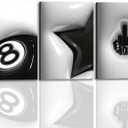 3 Pcs Framed Fashion Billiards Canvas Print Wall Art Snooker 8 Ball Picture Poster Painting Decoration Suitable for Bedroom Playroom Kids Room Gallery 12x16in Ready to Hang (Black and White Billiards)