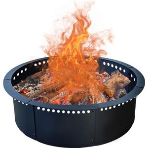 SoulMate Outdoor 35-Inch Outer/31-Inch Inner Fire Pit Ring Smokeless,Duty Solid Metal Steel Round Firepit Rim Insert for DIY Fire Pits, Outdoor Above or In-Ground, Camping Garden Patio Backyard. (Black)