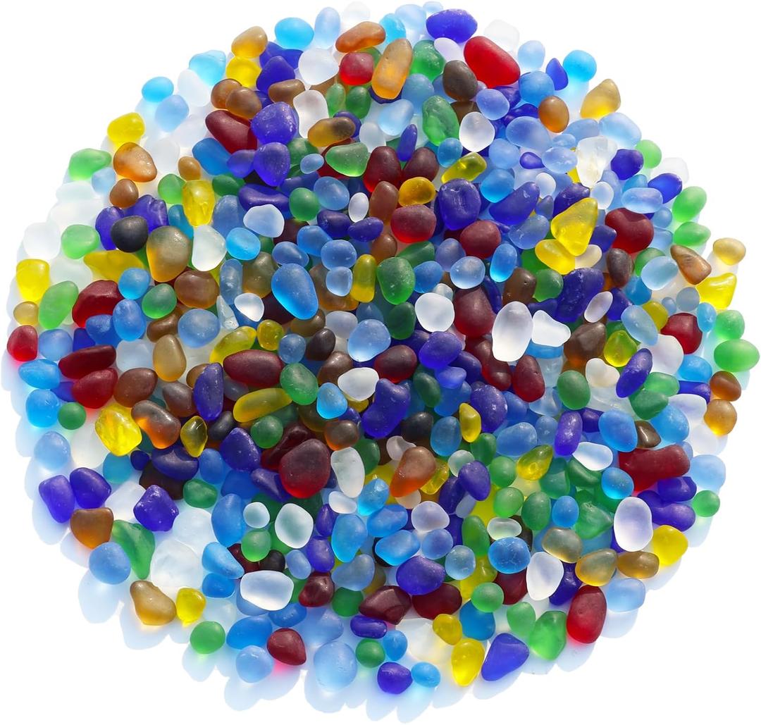 QYGL Sea Glass Stones - 0.55LB Colorful Frosted Glass Pebbles Gemstones - Perfect for Aquarium Rocks, Fish Tank Gravel, Vase Fillers, DIY Crafts, and Home Decor
