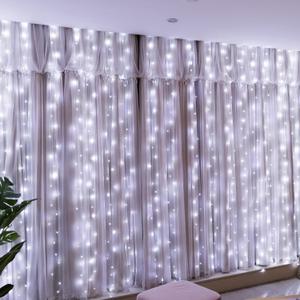 HXWEIYE 300LED Fairy Curtain Lights, 9.8x9.8Ft USB Plug-in 8 Modes Christmas String Hanging Lights with Remote for Bedroom Backdrop Wedding Indoor Wall Decor, White, Standard  1 Pack