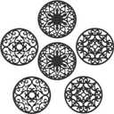 SMARTAKE 6 Set Silicone Trivet Mats, Multi-Use Intricately Carved Coasters, Insulated Non-Slip Durable Kitchen Mats, Flexible Modern Kitchen Table Mat, for Hot Dishes, Pots, Countertop (Black)