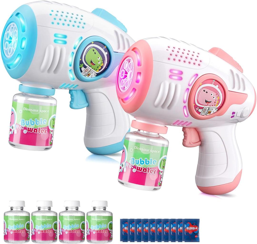 Bubble Guns for Kids 4-8, 2 Pack Automatic Bubble Blaster with LED Light & 14 Bubble Solution, Bubble Gun for Toddlers Outdoor Summer Toys