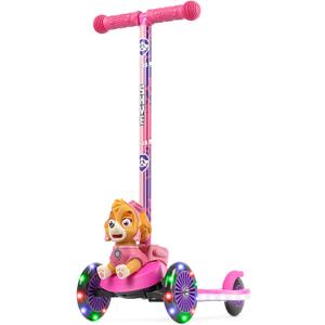 Kick Scooter for Kids, Self-Balancing 3 Wheeled Scooter with Light Up Wheels & Deck, Extra Wide Anti-Slip Deck, Rear Brake, Lean to Steer, Lightweight Design, for Kids 3 and Up, 75 LB Limit (Skye)