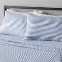 Amazon Basics Lightweight Super Soft Easy Care Microfiber Bed Sheet Set with 36-cm Deep Pockets - Single, Dusty Blue Pinstripe