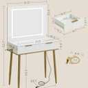 Makeup Vanity Desk with Lights and Mirror, Small Makeup Vanity Table with 2 Drawers, Dressing Table with 3 Adjustable Lighting Color, Small Makeup Desk for Bedroom, White with Gold Leg