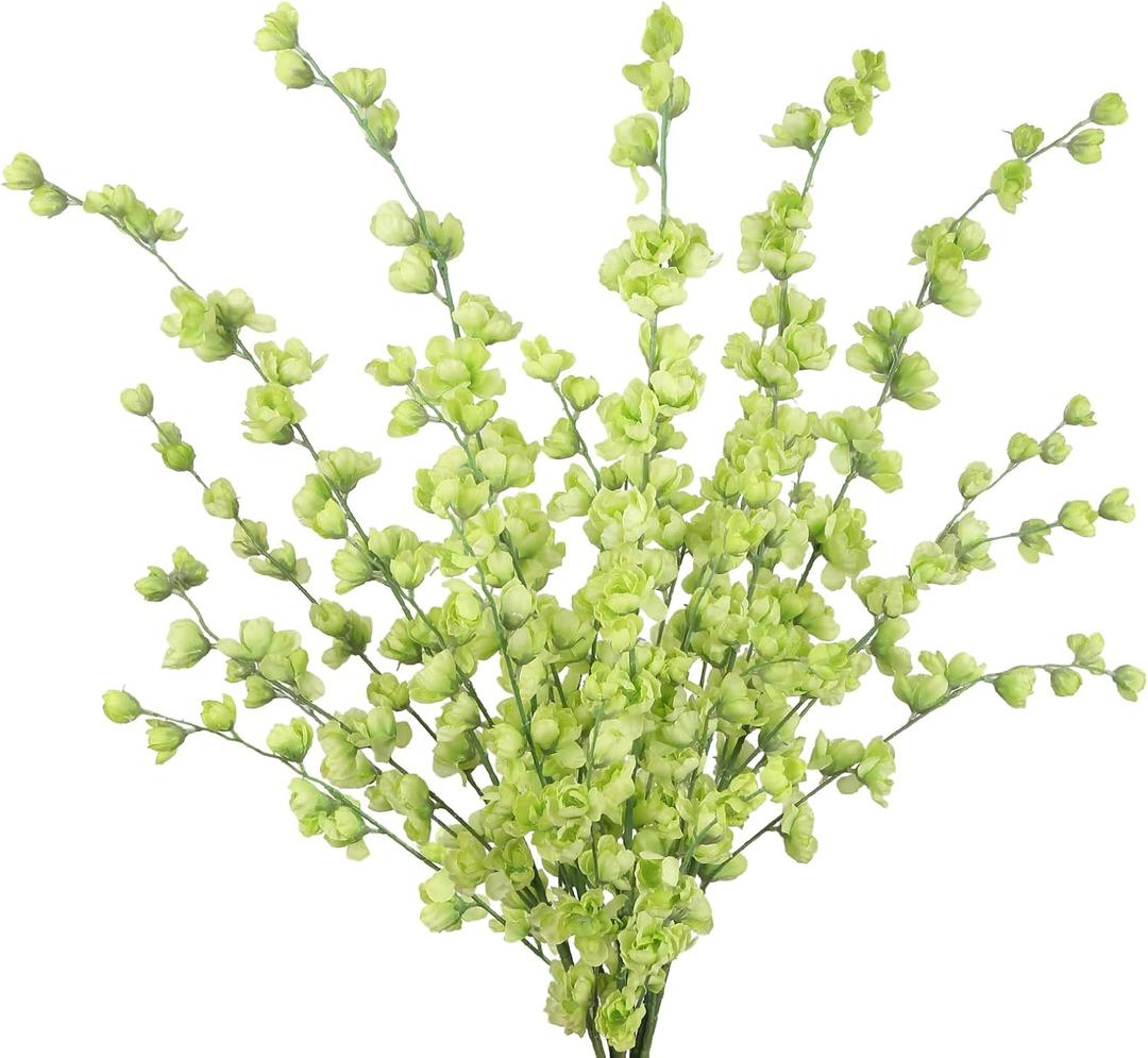 IPOPU Green Delphinium Artificial Flowers Bulk 5PCS Faux Snapdragon Stems 45.6in Tall Fake Silk Flowers for Floor Vase Table Centerpieces Wedding Garden Home Decor (Green)