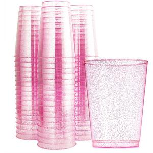 WDF 100pcs 12OZ Rose Gold Cups,Disposable Rose Gold Premium Wedding Glitter Plastic Cups Perfect for Mother's Day/Party