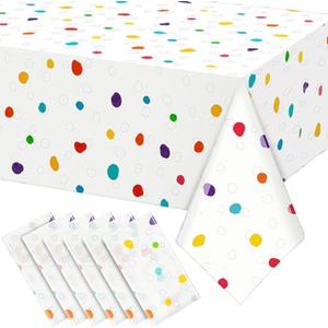 Mindsoft 6 Pcs Polka Dot Tablecloth Disposable Plastic Table Cover for Rectangle Table Picnic Wedding Birthday Dalmatian Party Supplies 54 x 108 Inch (Colorful Polka Dots)