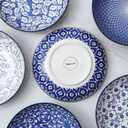 Selamica Porcelain 26 Ounce Pasta Bowls Set of 6, 8 inch Wide and Shallow Salad Bowls, Serving Bowls, Microwave & Dishwasher Safe, Sturdy & Stackable, Vintage Blue