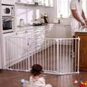 Babelio 71" Extra Wide Baby Gate, 30" Tall Auto Close Dog Fence for Stairs Kitchen Doorways Fireplace, Hardware Mounted Pet Gate Indoor, Foldable 3 Metal Panels, White