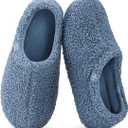 HomeTop Women's Fuzzy Curly Fur Memory Foam Loafer Slippers Bedroom House Shoes with Polar Fleece Lining (8 Cerulean)