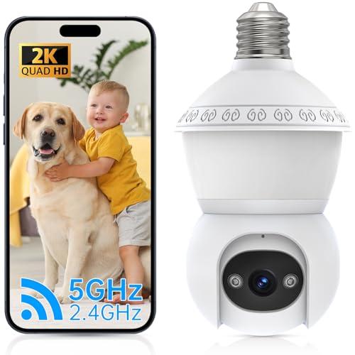 Light Bulb Security Cameras Wireless Outdoor, Lightbulb Security Camera Indoor Outside 2.4G 5GHz WiFi, Motion Detection Alarm, Two Way Talk, Human Detection, Night Vision Light Bulb Camera