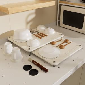 Pearl White 2PCs Large Drying Stone for Kitchen Counter, Stone Dish Drying Mat for Kitchen Counter, Quick Dry Mat with Non-slip Feet