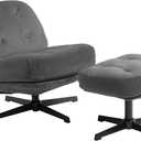 HollyHOME Modern 360Swivel Accent Chair with Ottoman, Upholstered Comfy Reading Chair and Footstool, Fabric Lazy Chair with Soft Cushion, Lounge Sofa Chair for Living Room, Bedroom, Dark Grey