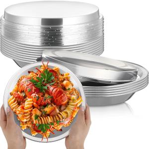 10 Pack 9 Inch Heavy Duty Aluminum Pie Tins Bulk with Lid, Oven and Freezer Safe Disposable Pie Pizza Pan Dessert Baking Cups Ideal for Restaurants Party Favors (Silver)