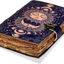 Sun & Moon Printed Journal, Handmade Deckle Edge Old Lined Journal, Sun Moon Journal, Leather Sketchbook, Leather Notebook, Leather Journal for Men, Leather Journal for Women, Drawing Journal, 9 x 6"