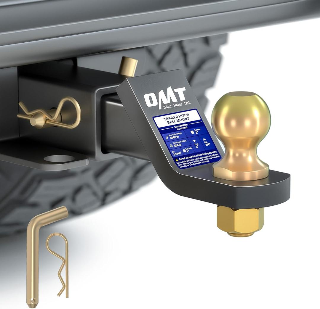 Orion Motor Tech Trailer Hitch Ball Mount, for 2" Receiver with 2" Ball 2" Drop 8000 lb. Towing Capacity, Heavy-Duty Tow Hitch Reversible Ball Hitch for Truck Boat RV Cargo with Hitch Pin & Clip
