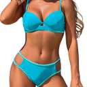 HXN Womens Two Piece Bikini Sets 2025 Neon Color Block Sexy Tummy Control Swimsuit Triangle Bathing Suit for Beach Vacation (Black, M)