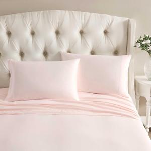 Laura Ashley - Satin Bliss Pillowcase Set, Silky Satin Microfiber Pillow Covers with Self Hem, Soft Solid Design, Standard Size, Pink, Set of 2