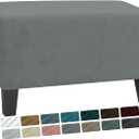 MAXIJIN Velvet Ottoman Cover Rectangular Stretch Square Ottoman Covers Slipcover Rectangle Washable Foot Stool Cover Thick Storage Protector with Elastic Bottom (Ottoman Medium, Light Grey)