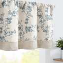 Jinchan Linen Kitchen Valance for Windows 16 Inch Floral Double Layer Valance Living Room Laundry Room Darkening Rustic Cottagecore Farmhouse Flower Window Treatment 1 Panel Blue on Linen