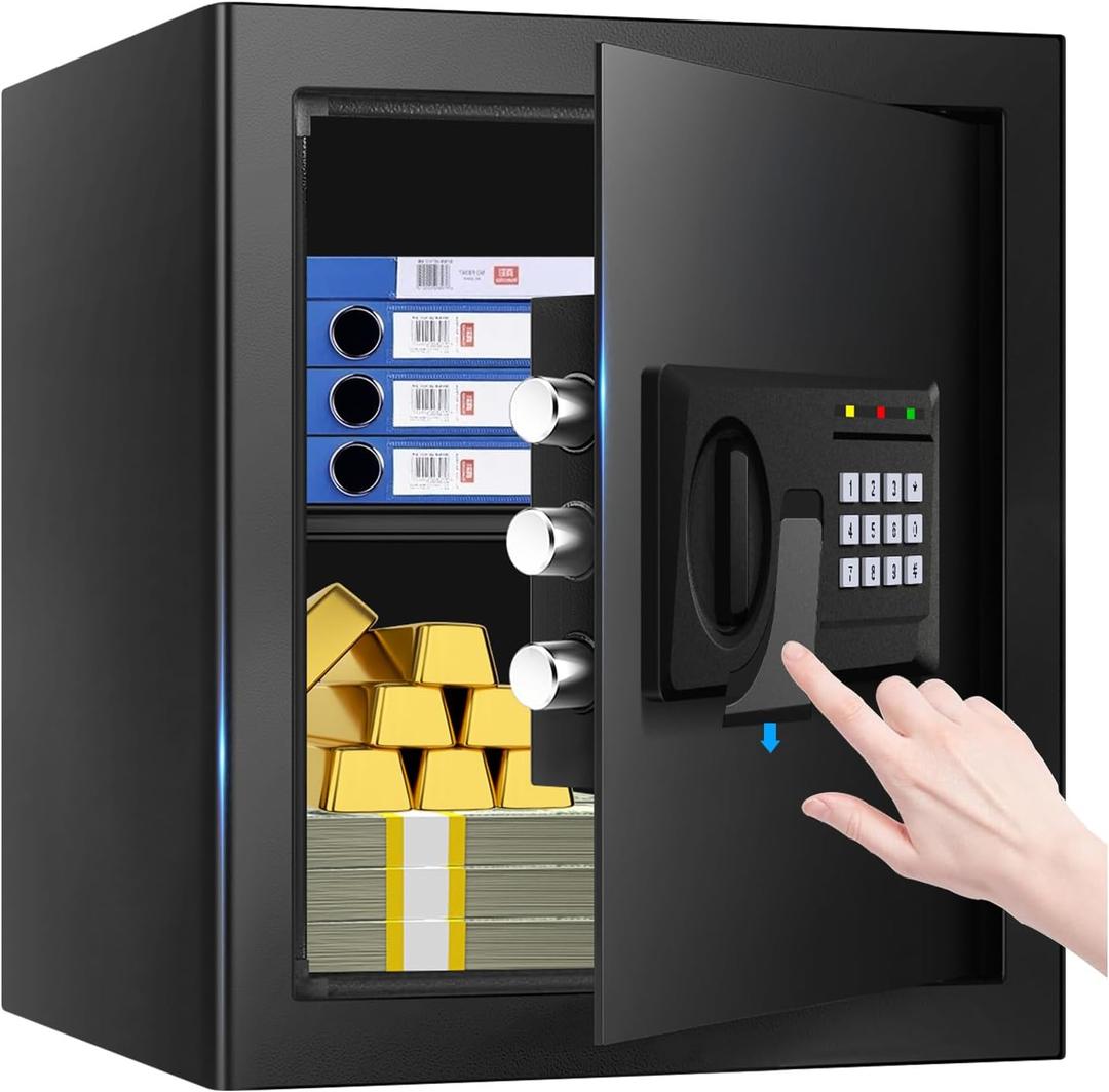 2.3 Cuft Fire Proof Safe for Home Documents Use, Small Home Safes Water and Fireproof with Digital Keypad and Spare Key, Removable Shelf, Steel Personal Fireproof Safety Box for Documents Cash, Money