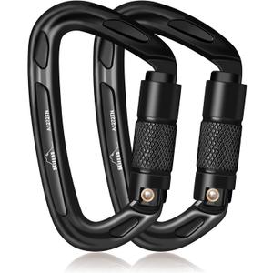 BEIFENG 25KN Auto Locking Carabiner - UIAA Certified Heavy Duty Climbing Carabiners for Rock Climbing, Camping, Rappelling, Hunting, Rescue Equipment - Professional Carabiner Clips (Black)