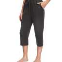 OLIKEME Capri Yoga Pants for Women Sweatpants Capri Pants High Waisted Wide Leg Drawstring Lounge Running Gym Short Pants with Pockets Gray L