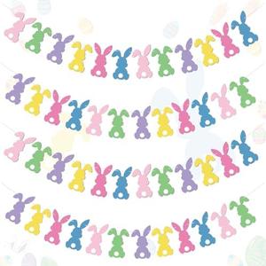 Newwiee 4 Pack 40ft Easter Bunny Garland Banner Easter Rabbit Hanging Decoration Colorful Bunny Banner for Spring Indoor Outdoor Holiday Decor