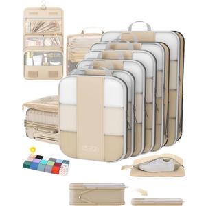 10 Set Compression Packing Cubes for Travel Gifts Women Mom,OlarHike Luggage Clothes Organizer for Travelers,Airplane/Cruise/Car/Train Travel Essentials,Compressible Expandable Saver Space Bags(Beige)