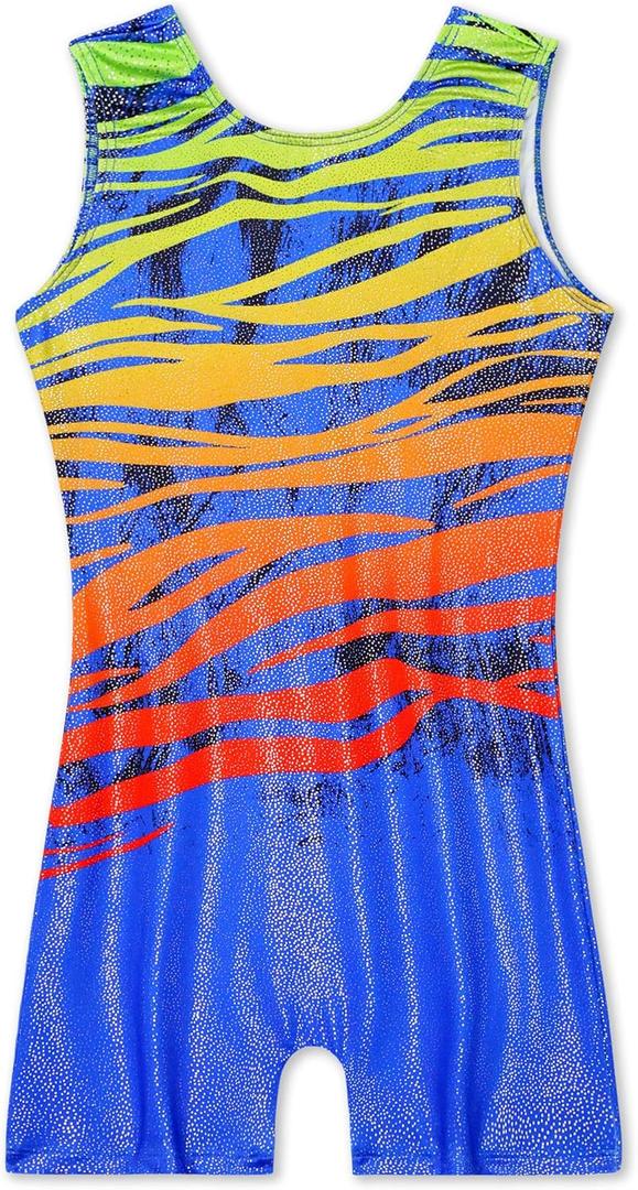 Nymphperi Girls Gymnastics Leotards Toddler Sleeveless Tank Biketards Tumbling Dance Unitards for Kids Class Training (3-4T, Blue Red Yellow)