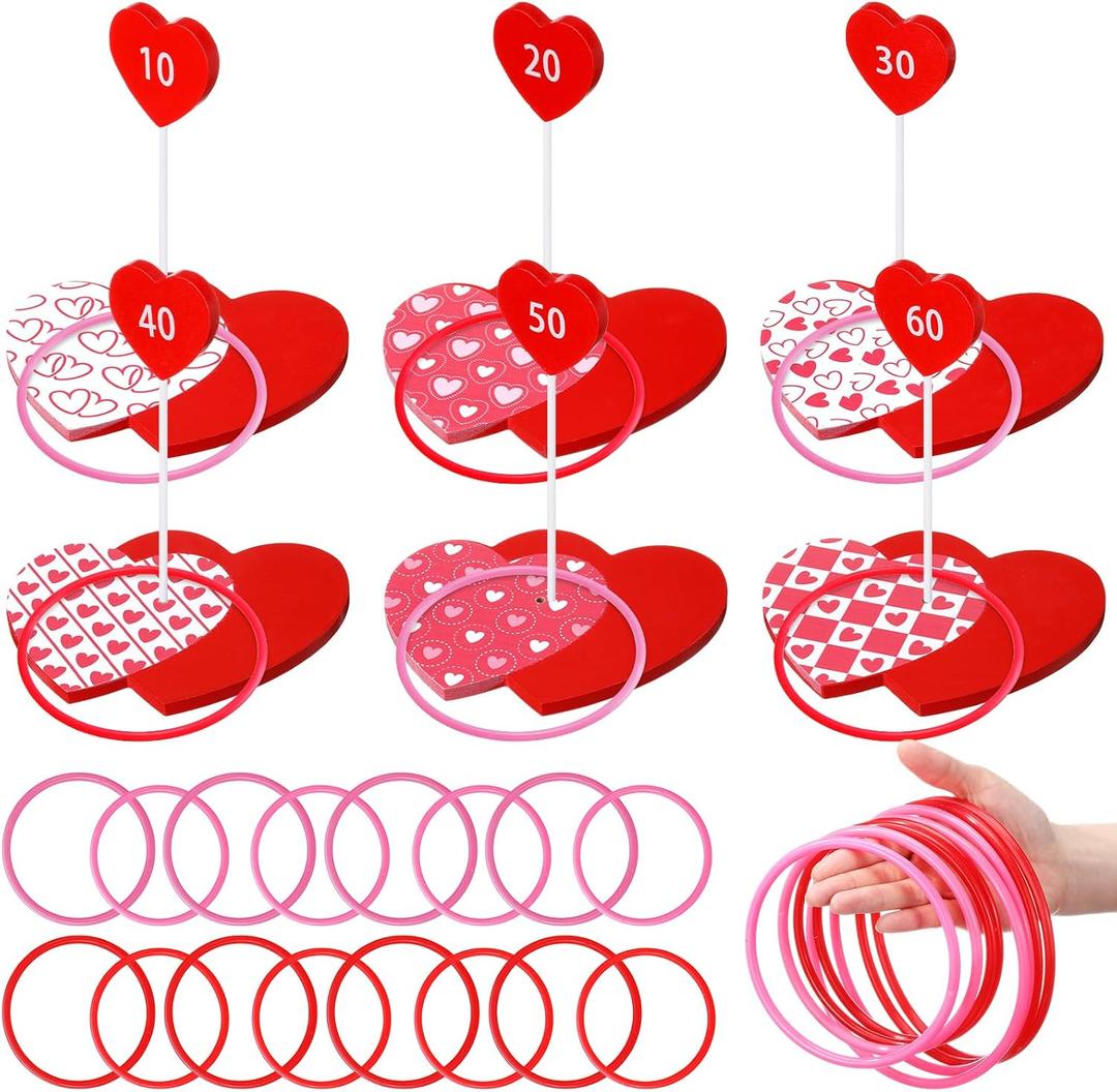 Skylety 26 Pcs Mother's Day Ring Toss Game for Wedding 6 Targets Stands and 20 Rings Combo for Indoor Outdoor Anniversary Party Game Table Centerpiece Decoration (Red)