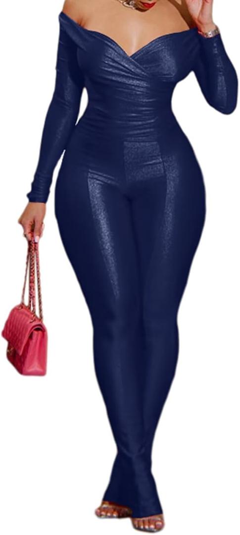 acelyn 2 Piece Outfits for Women Sexy Off Shoulder Tops Bodycon Flared Pant Sets Club Outfits Tracksuit, S
