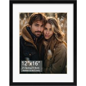 5 x Rempry 12x16 Picture Frame, Display Poster 9x12 with Mat or 12 x 16 Without Mat, Wall Gallery Photo Frames with Shatter Resistant Plexiglass, Black, 1 Pack