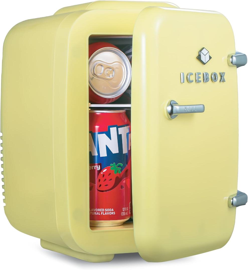 ICEBOX IBMF4SUN 4-Liter Fridge Cooler/ Warmer, Portable Holds, Compact for Skincare, Beverages and Food Refrigerator, Mini (4 L / 6-Can), Sun Yellow
