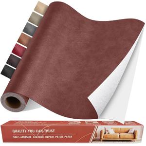 Self Adhesive Leather Repair Patch Kit, 31.4 in x 16 in Large Vinyl Leather Repair Tape for Furniture, Car Seat, Couch, Sofa, Chair Retro Reddish Brown
