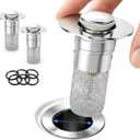 Elivo Bathroom Sink Stopper (2 pc) 2.90x2.30x1 inches Bathroom Sink Drain Stopper & Removable Basket Combo, Bathroom Sink Stopper Plug - Easy to Clean Bathroom Sink Drain Strainer