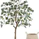 Warmplants Artificial Eucalyptus Tree, 4ft Tall Green Silk Leaves Perfect Faux Plant with Basket, Mordern Fake Eucalyptus Trees for Indoor Outdoor Home Office Livingroom Floor Dcor