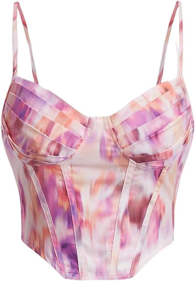 SHENHE Women's Sexy Floral Corset Top Tie Dye Bustier Dressy Crop Tops Backless Concert Top Purple L