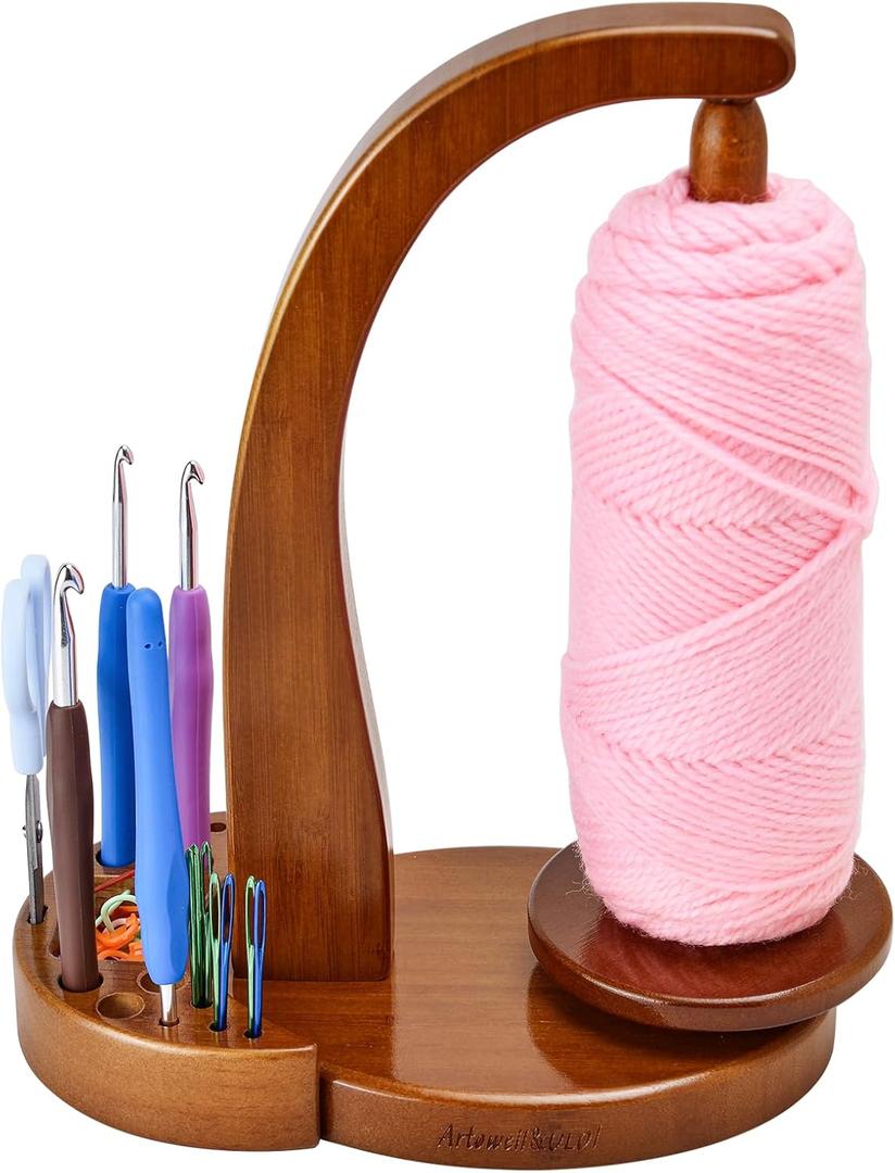 ULOI Crochet Yarn Holder - Upgrade with Crochet Accessories Storage Attachment, Magnetic Wooden Yarn Storage for Knitting Accessories, Perfect for Crocheting and Knitting Projects, Walnut Finish