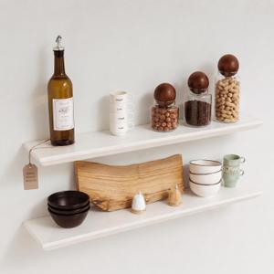 Floating Shelves for Wall - Solid Pine Wood Wall Shelf - Bathroom Shelves - Wall Shelves for Bedroom Living Room - Floating Shelf for Wall Mounted Shelves - 36x6.7x1.2 inch- Set of 2 (White Color)